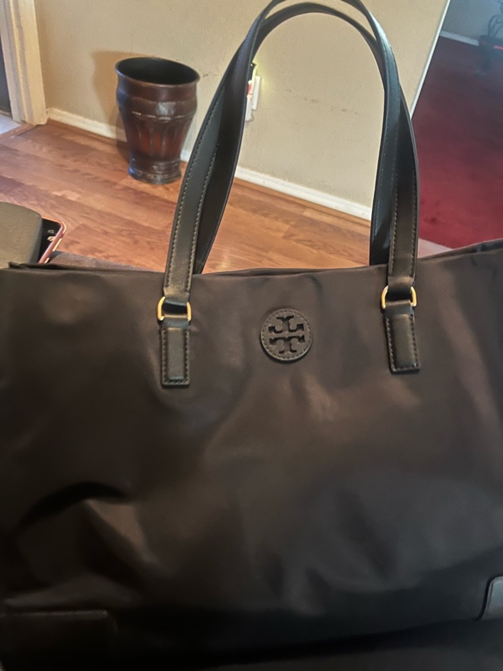 Tory Burch Black Nylon Tote with Leather Handles